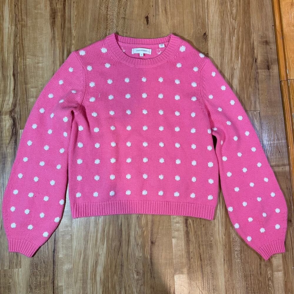 Chinti + Parker Spot Intarsia Bright Pink Polka Dot Coquette Wool Sweater Size S